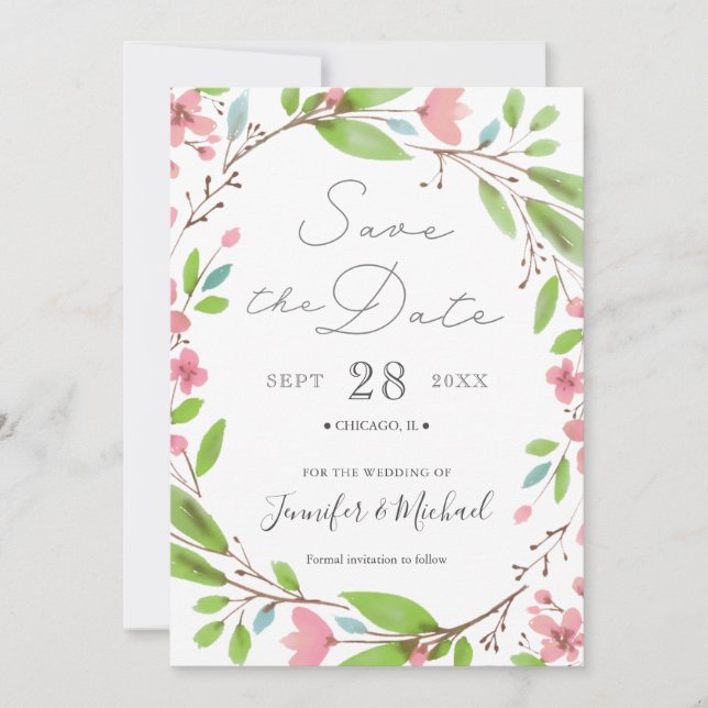 Save The Date Couronne rose rustique à l'aquarelle (Devant)