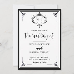 Save The Date Couronne Royale de Laurier Monogramme Photo Mariag