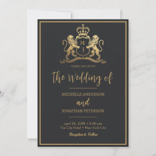 Save The Date Couronne Royale en Or Emblème Lions Monogramme Mar