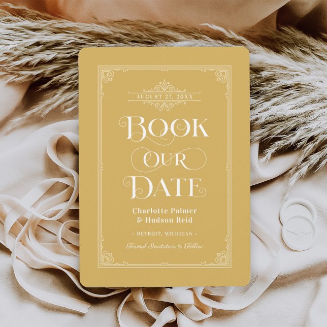 Save The Date Couverture de livre ancienne en moutarde pour mari (Créateur téléchargé)