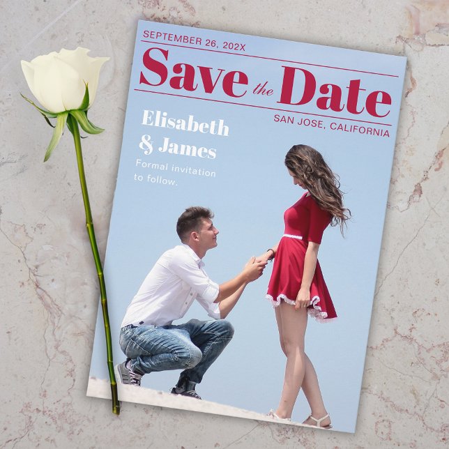 Save The Date Couverture de magazine typographie rouge moderne p (Créateur téléchargé)