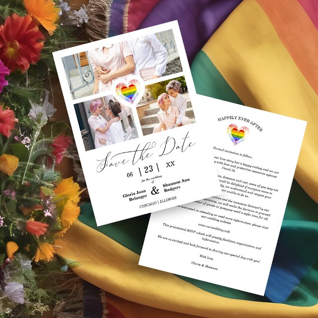 Save The Date Covid 19 Pride Coeur arc-en-ciel Lesbian Gay 3 Pho (Créateur téléchargé)