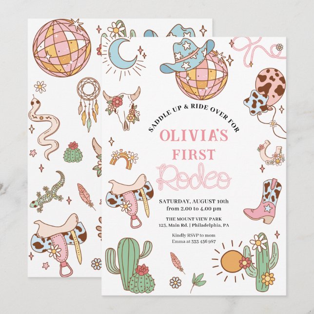 Save The Date Cowgirl 1er anniversaire Disco Rodeo Party (Devant / Derrière)