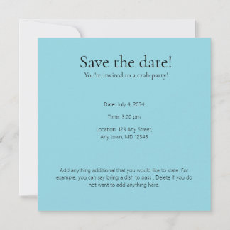 Save The Date Crabe bleu avec maillot en vichy nappe Mangez-moi