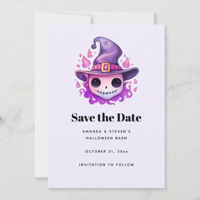 Save The Date Crâne dans un chapeau de sorcière Fantaisiste (Devant)