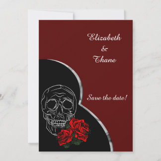 Save The Date Crâne d'argent et Rose moderne Mariage gothique mo