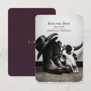 Save The Date Crâne de cow-boy western sombre et maussade Rose d