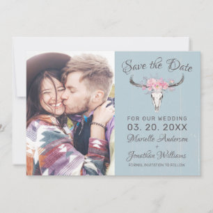 Save The Date Crâne de vache rustique Aquarelle florale B photo