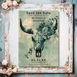 Save The Date Crâne de vache rustique Boho floral Mariage occide