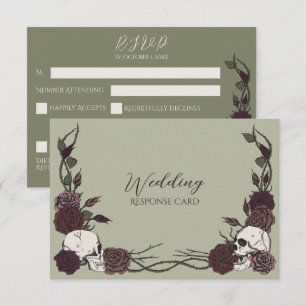 Save The Date Crâne Floral Vert de Mousse Mariage RSVP