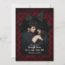 Crâne Rouge Damas Noir Nœud Goth Mariage