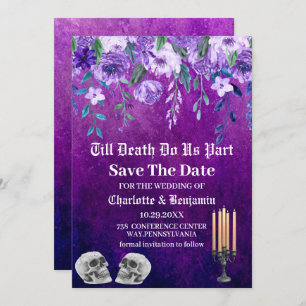 Save The Date Crâne violet Enregistrer la date Halloween Mariage