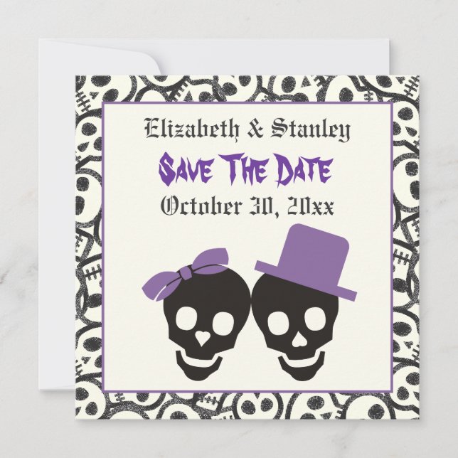 Save The Date Crânes élégants Mariage d'Halloween Enregistrer la (Devant)