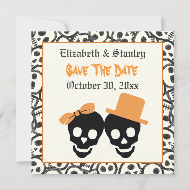 Save The Date Crânes élégants Mariage d'Halloween Enregistrer la (Devant)