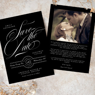 Save The Date Cravate noire classique Élégante Calligraphie Phot