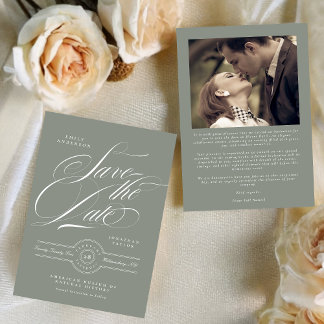 Save The Date Cravate noire classique Gris Vert Calligraphie