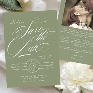 Save The Date Cravate noire classique Sage Green Calligraphie Ph