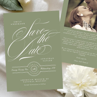 Save The Date Cravate noire classique Sage Green Calligraphie Ph