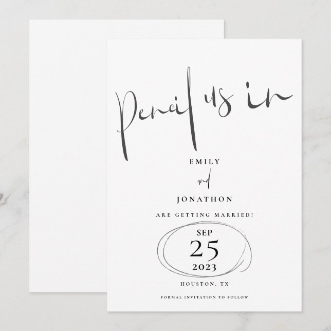 Save The Date Crayon Minimal Nous Dans Script Blanc Élégant (Devant / Derrière)
