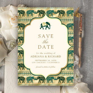 Save The Date Cream Emerald Gold Elephant Mariage indien Photo