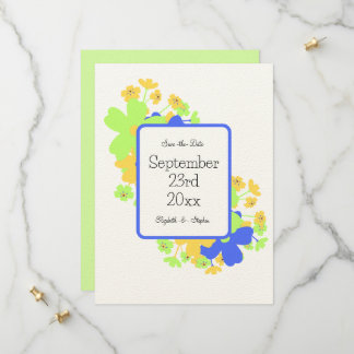Save The Date Création florale élégante en bleu vert jaune