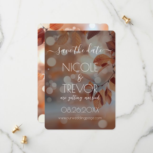 Save The Date Créer votre propre - Feuilles d'automne Bokeh (Devant/Arrière en situation)