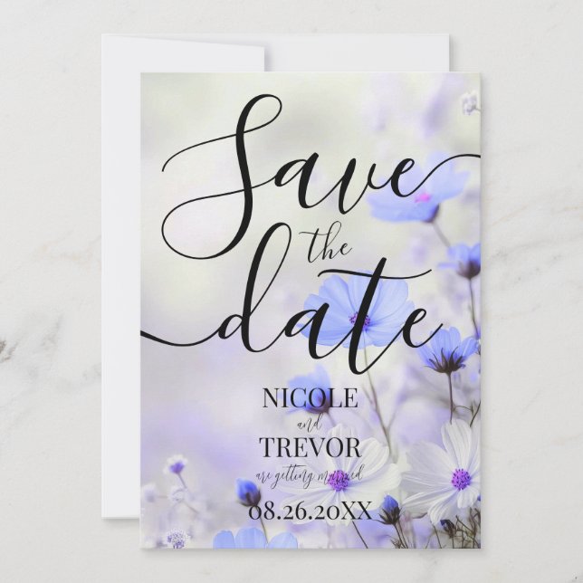 Save The Date Créez Vos Propres Fleurs Indigo Simples de Mariage (Devant)