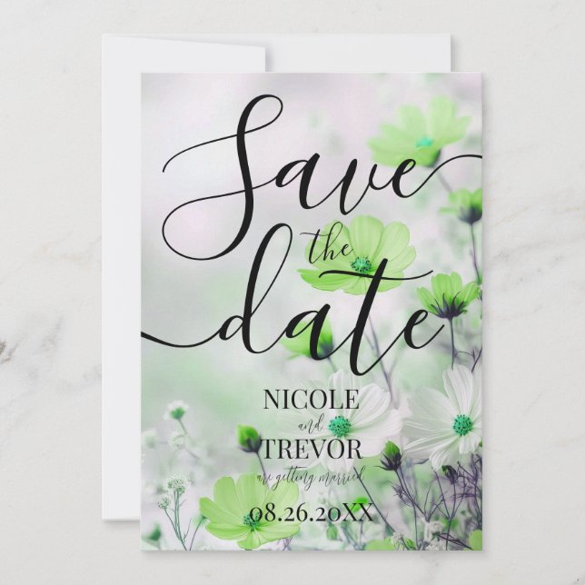 Save The Date Créez Vos Propres Fleurs Vertes Simples de Mariage (Devant)