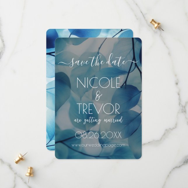 Save The Date Créez votre propre - Feuilles Blue X-Ray (Devant/Arrière en situation)