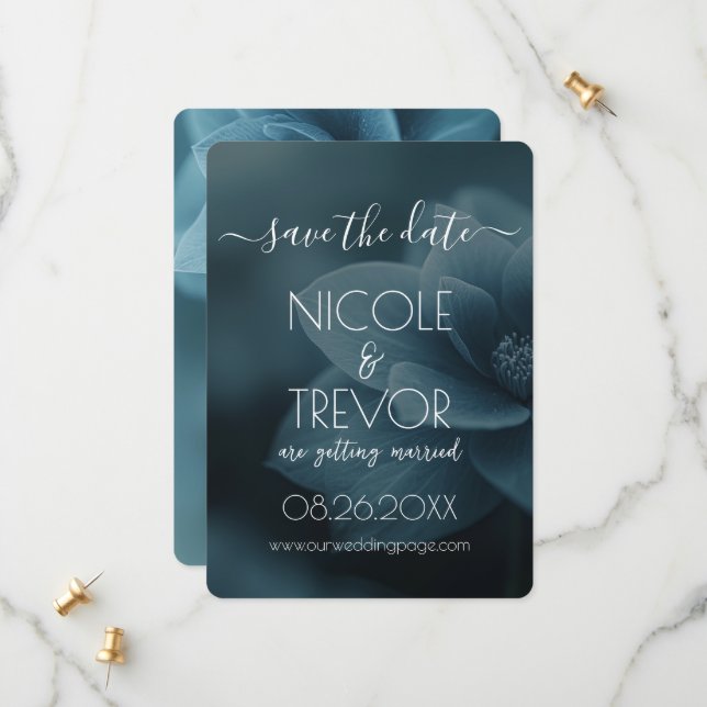 Save The Date Créez votre propre - Fleur Bleue Douce Closeuse (Devant/Arrière en situation)