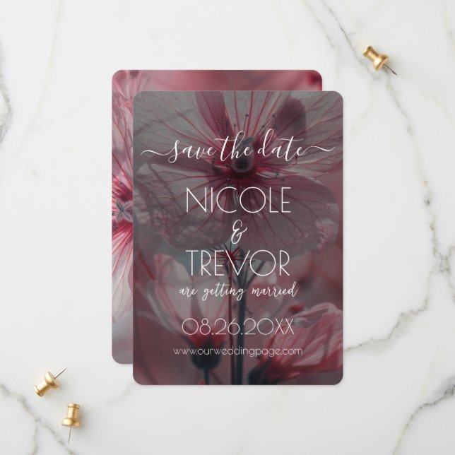 Save The Date Créez votre propre - Fleurs Translucides Roses (Devant/Arrière en situation)