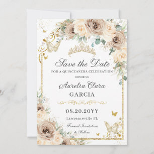 Save The Date Crème de champagne Floral Sweet 16 Or Quinceañera