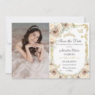 Save The Date Crème de champagne Floral Sweet 16 QUINCEAÑERA Pho