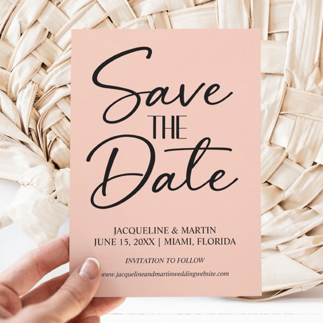 Save The Date Crème de mariage rose écriture manuscrite cursive (Pink and black wedding Save the Date card)