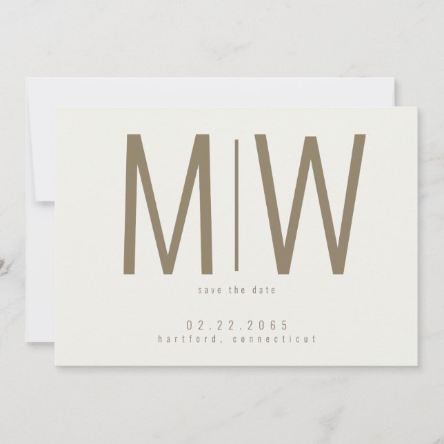 Save The Date Crème Lg. Mariage monographie Enregistrer la date  (Devant)