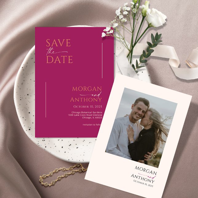 Save The Date Crème magenta minimaliste de photo moderne (Créateur téléchargé)