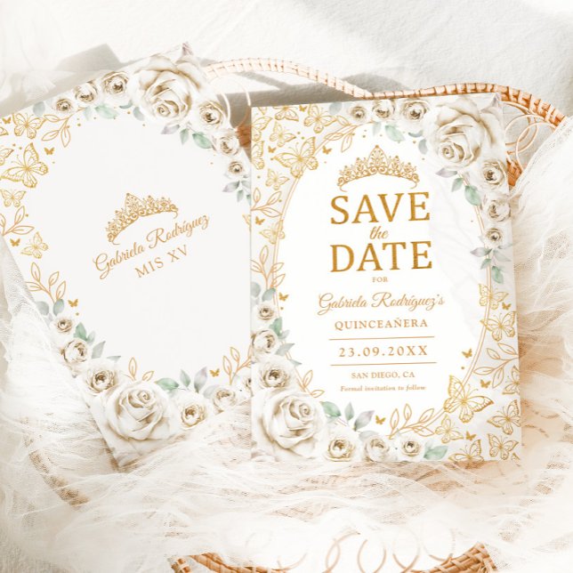 Save The Date Crème Or Fleur Quinceanera (Créateur téléchargé)