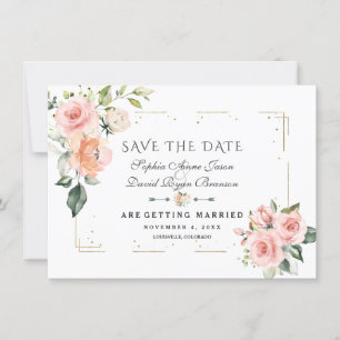 Save The Date Crème Rougeur Floral Pailleté Or Cadre Mariage