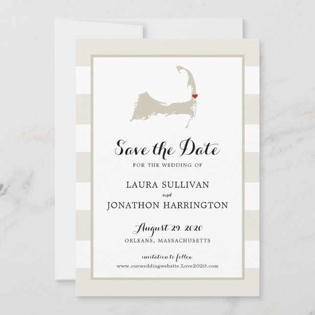 Save The Date Crème Stripes Orléans Cape Cod Enregistrer la date (Devant)