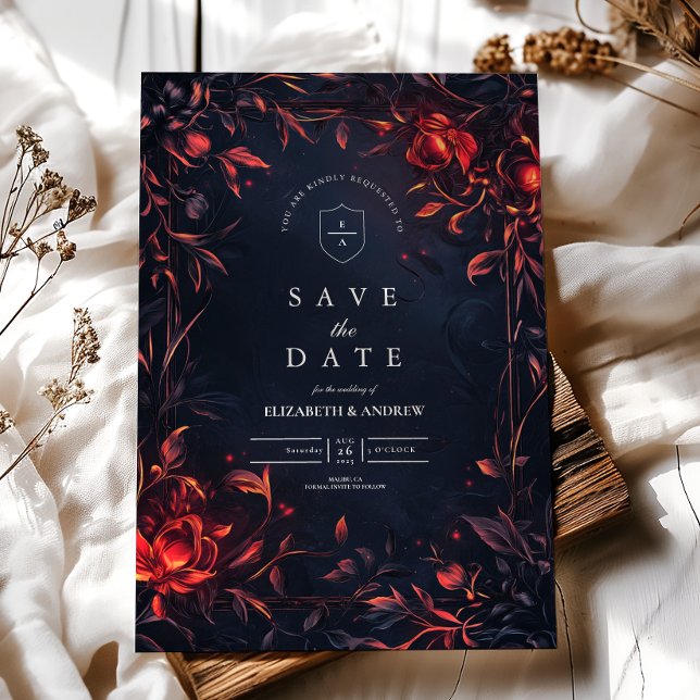 Save The Date Crest Monogram Art Nouveau Floral Mariage (Créateur téléchargé)