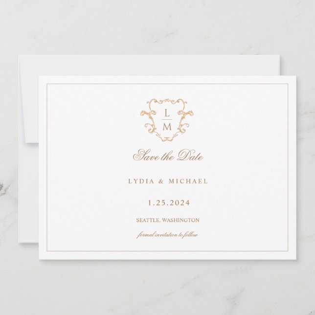 Save The Date Crête Baroque | Monogramme de mariage (Devant)