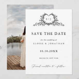 Save The Date Crête de calligraphie minimaliste moderne monogram