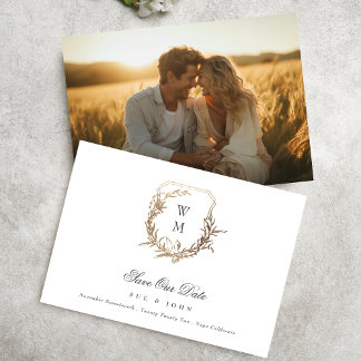 Save The Date Crête de monogramme classique photo or noir