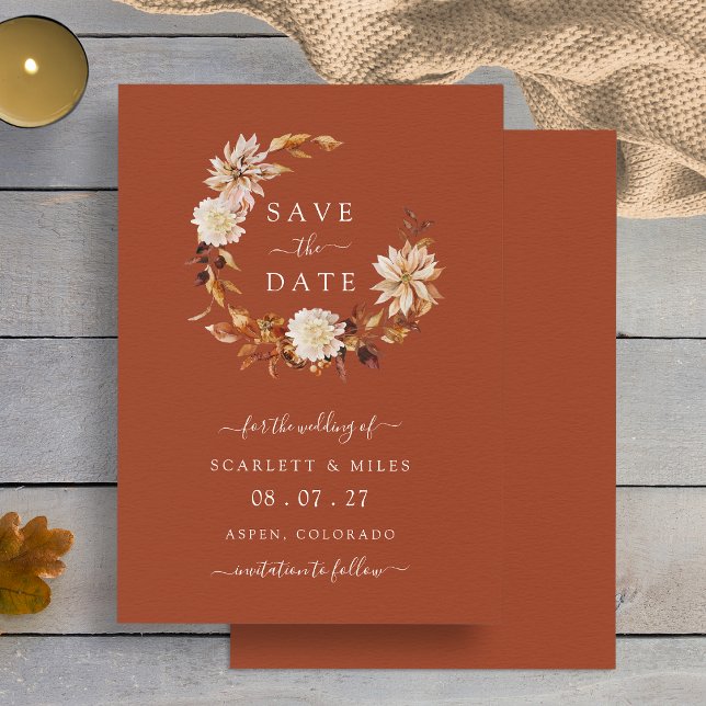 Save The Date Crevette Automne Feu de Mariage Enregistrer La Dat (Copper Fall Wreath Wedding Save The Date by Painted Paperie
)