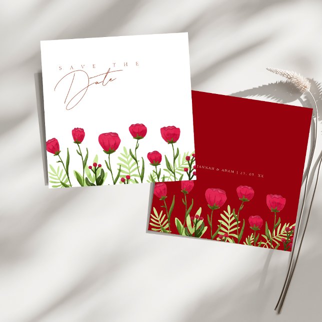 Save The Date Crimson Red Poppies Fleurs Mariage Enregistrer La  (Crimson Red Poppies Flowers Wedding Save The Date)
