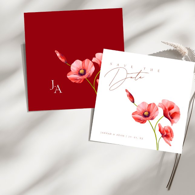 Save The Date Crimson Red Poppies Floral Mariage Enregistrer La  (Crimson Red Poppies Floral Wedding Save The Date)