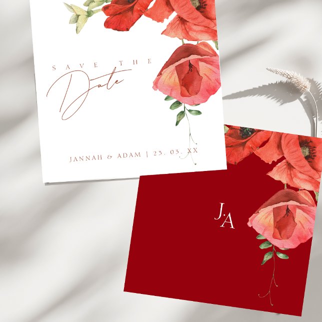 Save The Date Crimson Red Poppies Mariage floral (Crimson Red Poppies Floral Wedding Save The Date)