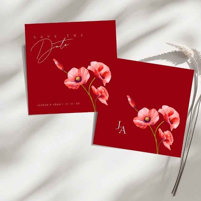 Save The Date Crimson Red Poppy Fleur sauvage Mariage Enregistre (Crimson Red Poppy Wildflower Wedding Save The Date)