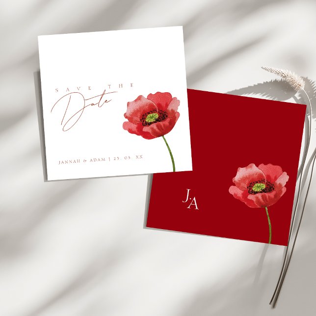 Save The Date Crimson Red Poppy Floral Wedding Enregistrer La Da (Crimson Red Poppy Floral Wedding Save The Date)