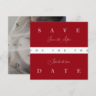 Save The Date Crimson Red White Simple Photo Mariage